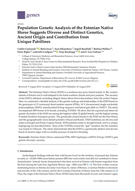 Population Genetic Analysis of the Estonian Native Horse Suggests Diverse and Distinct Genetics, Ancient Origin and Contribution from Unique Patrilines