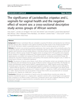 The Significance of Lactobacillus Crispatus and L. Vaginalis for Vaginal Health and the Negative Effect of Recent