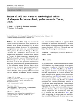 Impact of 2003 Heat Waves on Aerobiological Indices of Allergenic Herbaceous Family Pollen Season in Tuscany (Italy)