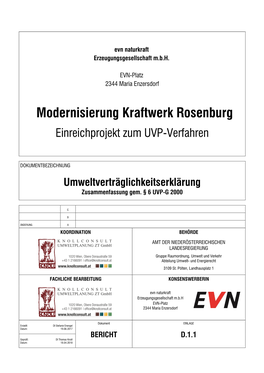 Modernisierung Kraftwerk Rosenburg Einreichprojekt Zum UVP-Verfahren