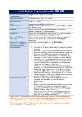 1 Faculty Exchange Programme Information 2020-2021