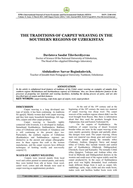 The Traditions of Carpet Weaving in the Southern Regions of Uzbekistan