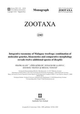 Zootaxa, Integrative Taxonomy of Malagasy Treefrogs