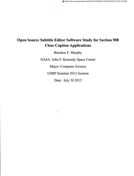 Open Source Subtitle Editor Software Study for Section 508 Close Caption Applications