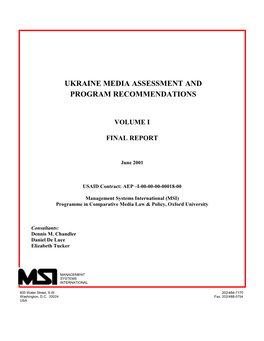 Ukraine Media Assessment and Program Recommendations