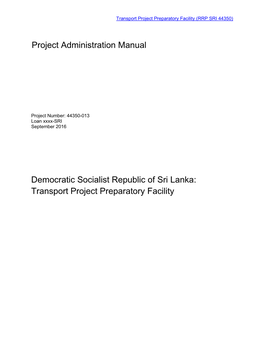 Democratic Socialist Republic of Sri Lanka: Transport Project Preparatory Facility