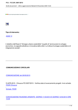 Tipo Di Intervento: ASSE VI L'obiettivo Dell'asse 6 “Sviluppo Urbano