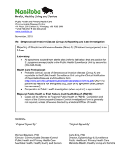 Invasive Group a Streptococcal Disease Communicable Disease Control Unit