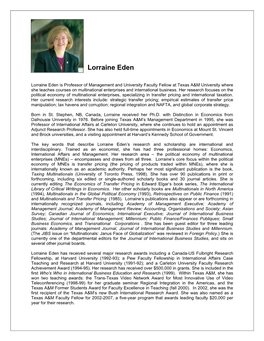 Statement by Lorraine Eden (Associate Professor Of