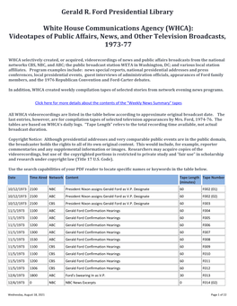 WHCA): Videotapes of Public Affairs, News, and Other Television Broadcasts, 1973-77