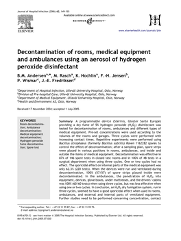 Decontamination of Rooms, Medical Equipment and Ambulances Using an Aerosol of Hydrogen Peroxide Disinfectant B.M