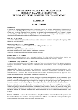 SAGITTARIUS VALLEY and PELIGNA DELL BETWEEN 4Th and 1St CENTURY BC TRENDS and DEVELOPMENTS of ROMANIZATION