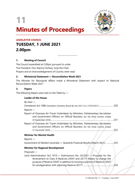 LEGISLATIVE COUNCIL TUESDAY, 1 JUNE 2021 2.00Pm