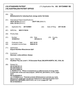 (11) Application No. AU 2017249661 B2 AUSTRALIAN PATENT OFFICE