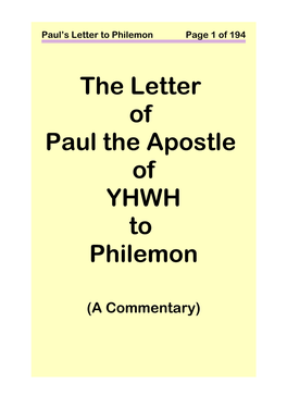 The Letter of Paul the Apostle of YHWH to Philemon