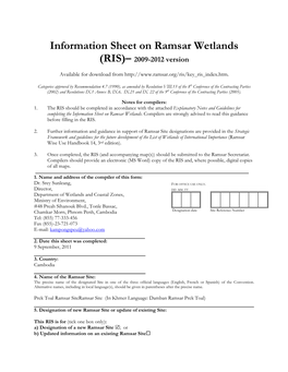 Information Sheet on Ramsar Wetlands (RIS)– 2009-2012 Version