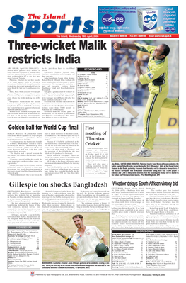 Three-Wicket Malik Restricts India