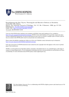 Thyrea, Thermopylae and Narrative Patterns in Herodotus Author(S): John Dillery Source: the American Journal of Philology, Vol