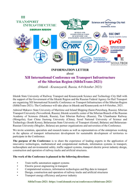XII International Conference on Transport Infrastructure of the Siberian Region (Sibintrans-2021) (Irkutsk - Krasnoyarsk, Russia, 6-8 October 2021)