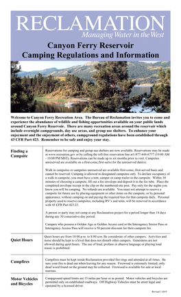 Canyon Ferry Reservoir Camping Regulations and Information