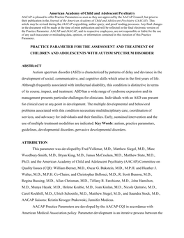 Autism Practice Parameters
