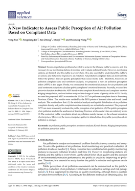 A New Indicator to Assess Public Perception of Air Pollution Based on Complaint Data