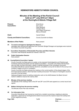 HEMINGFORD ABBOTS PARISH COUNCIL Minutes of the Meeting Of