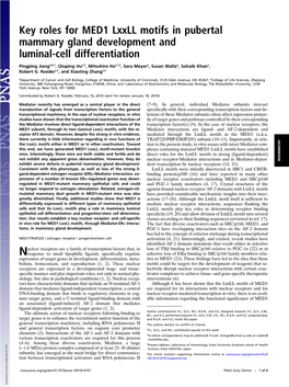 Key Roles for MED1 Lxxll Motifs in Pubertal Mammary Gland Development and Luminal-Cell Differentiation