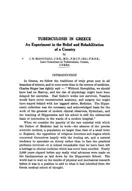 TUBERCULOSIS in GREECE an Experiment in the Relief and Rehabilitation of a Country by J