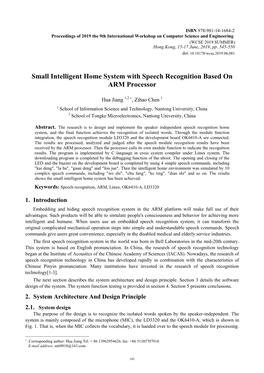 Small Intelligent Home System with Speech Recognition Based on ARM Processor