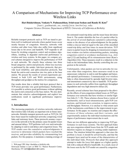 A Comparison of Mechanisms for Improving TCP Performance Over Wireless Links