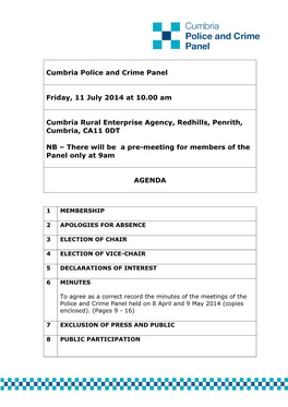 Agenda Document for Cumbria Police and Crime Panel, 11/07/2014 10:00