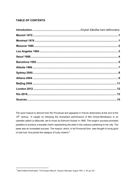 Olympic Summer Games Mascots from Munich 1972 to Rio 2016 Olympic Studies Centre / Studies.Centre@Olympic.Org P 1/17 Reference Document