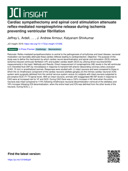 Cardiac Sympathectomy and Spinal Cord Stimulation Attenuate Reflex-Mediated Norepinephrine Release During Ischemia Preventing Ventricular Fibrillation