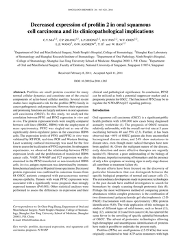 Decreased Expression of Profilin 2 in Oral Squamous Cell Carcinoma and Its Clinicopathological Implications