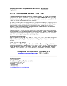 Illinois Community College Trustees Association Action Alert May 20, 2008