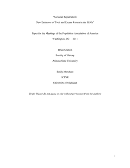 “Mexican Repatriation: New Estimates of Total and Excess Return in The