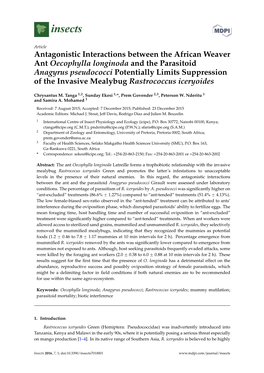 Antagonistic Interactions Between the African Weaver Ant Oecophylla