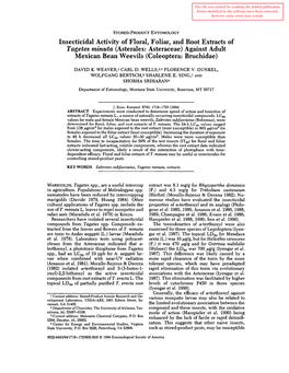 Insecticidal Activity of Floral, Foliar, and Root Extracts of Tagetes Minuta