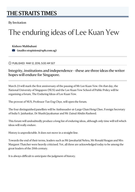 The Enduring Ideas of Lee Kuan Yew
