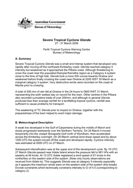 Severe Tropical Cyclone Glenda 27 - 31 March 2006