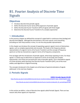 B1. Fourier Analysis of Discrete Time Signals
