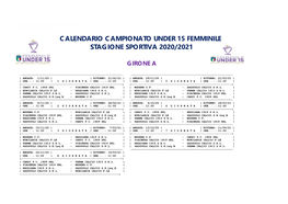 Calendario Campionato Under 15 Femminile Stagione Sportiva 2020/2021