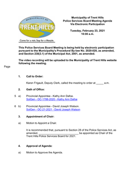 Police Services Board Meeting Agenda Via Electronic Participation