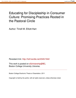 Educating for Discipleship in Consumer Culture: Promising Practices Rooted in the Pastoral Circle