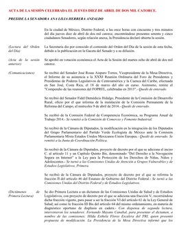 Acta De La Sesión Celebrada El Jueves Diez De Abril De Dos Mil Catorce