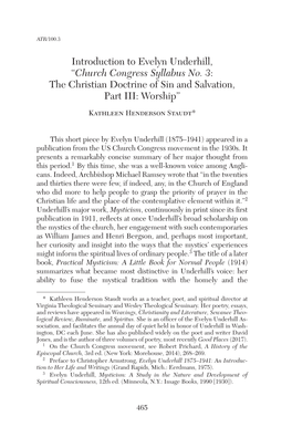 Introduction to Evelyn Underhill, “Church Congress Syllabus No. 3: the Christian Doctrine of Sin and Salvation, Part III: Worship”