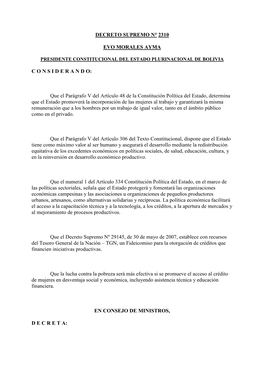 Decreto Supremo N° 2310 Evo Morales Ayma