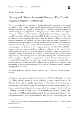 Literacy and Illiteracy in Austria–Hungary. the Case of Bulgarian Migrant Communities