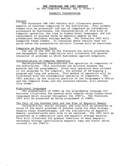 The Travelers IBM 1401 Exhibit Thematic Presentation, June 1984